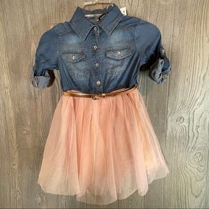 ZUNIE Kids' 3/4 Sleeve Denim & Mesh Dress In Denim Multi Size 4